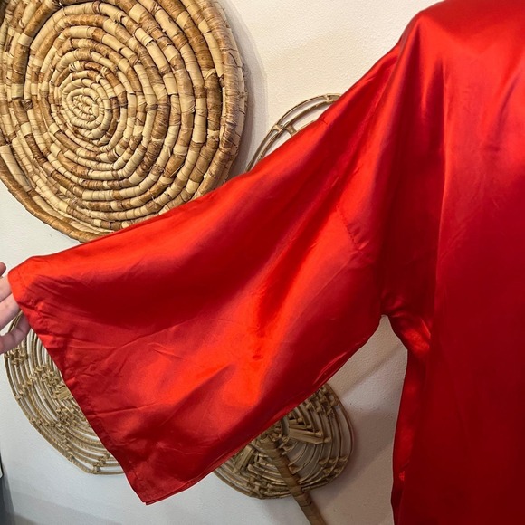 Vintage Dragon Phoenix Embroidered Kimono Robe Red Satin Asian Lounge OS - Picture 3 of 10